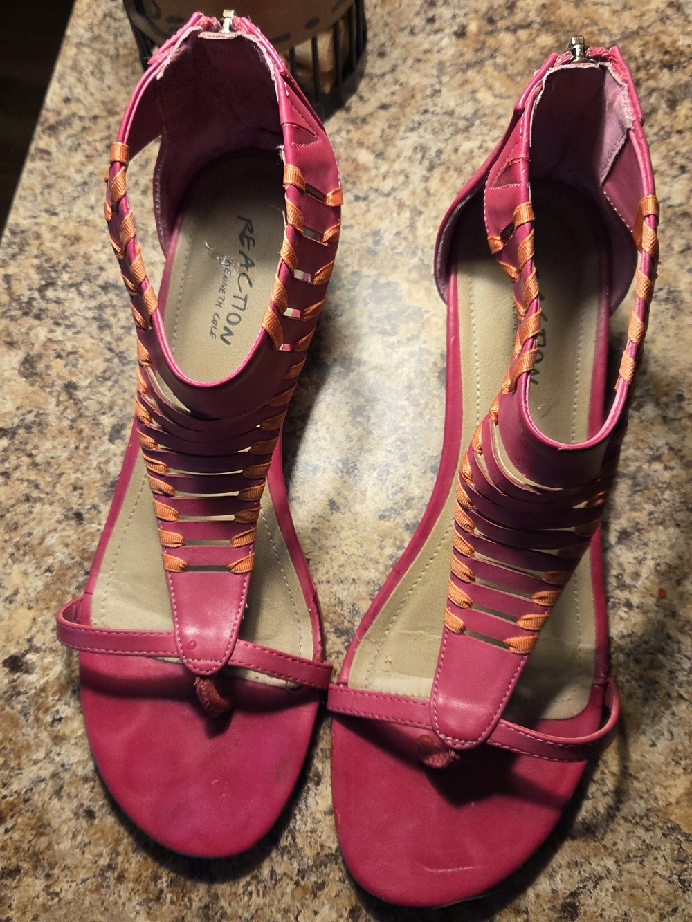 Reaction Kenneth Cole Hot Pink Gladiator Sandals with Orange Braiding